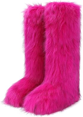 ZJGZF Faux Fur Boots for Women Fuzzy Fluffy Furry Boots Winter Snow Boot Tall Cute Comfort Warm Shoes Soft Wide Calf Knee High Boot