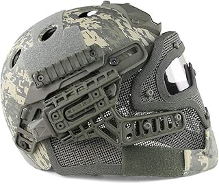 WLXW Airsoft Et Paintball Shooting Quick Shield Tactique + Masque Tactique en ABS avec Lunettes, Casque de Protection PJ Fast Molle, Jeu de Guerre de Chasse CS,ACU