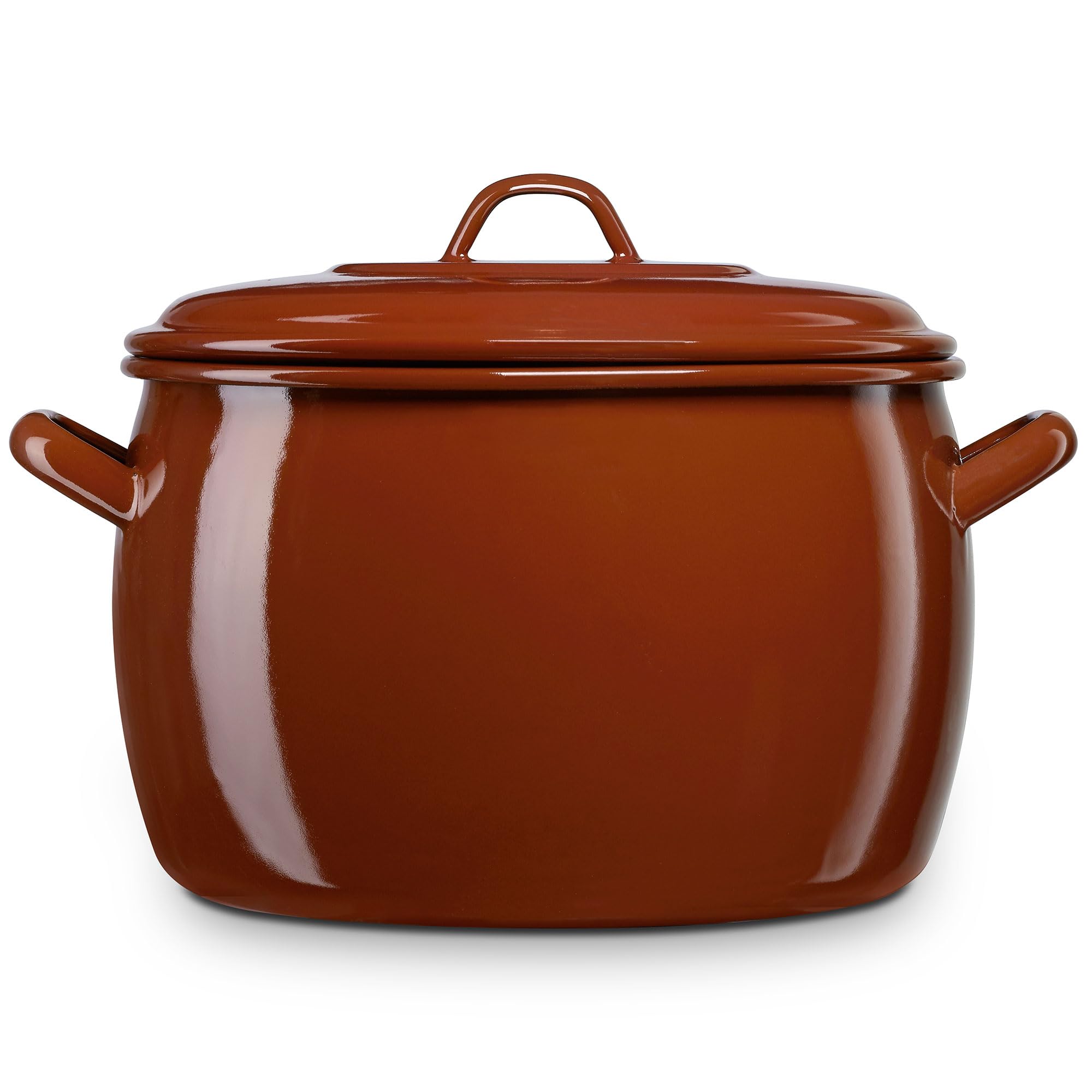 briebe Pentola bombata cucina a induzione 22 cm, casseruola 6,4 L grande con coperchio in acciaio smaltato vetrificato, adatta piano cottura, gas, forno, terra vintage marrone