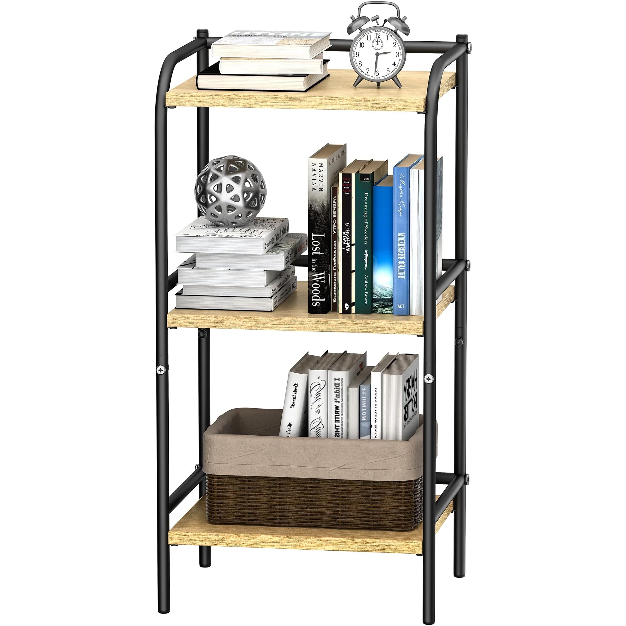 3 Tier Bookshelf, Metal Small Bookcase, Industrial Bookcase,Book Shelf Storage Organizer for Living Room, Bedroom, and Home Office