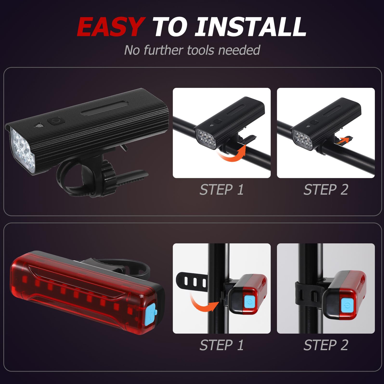 ABOOFAN Luz para Bicicleta Recargable P28f 10000 Mah con Luz Frontal Potente y Luz Trasera Roja, Resistente para Ciclismo De Montaña y Paseos Nocturnos Segura y Portátil