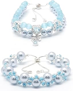 2PCS Bracelet for Women, Handmade Beaded Bracelet Cubic Zirconia Stretch Adjustable Heart Slider Bracelet Elegant Jewelry Gift Summer Birthday Gift