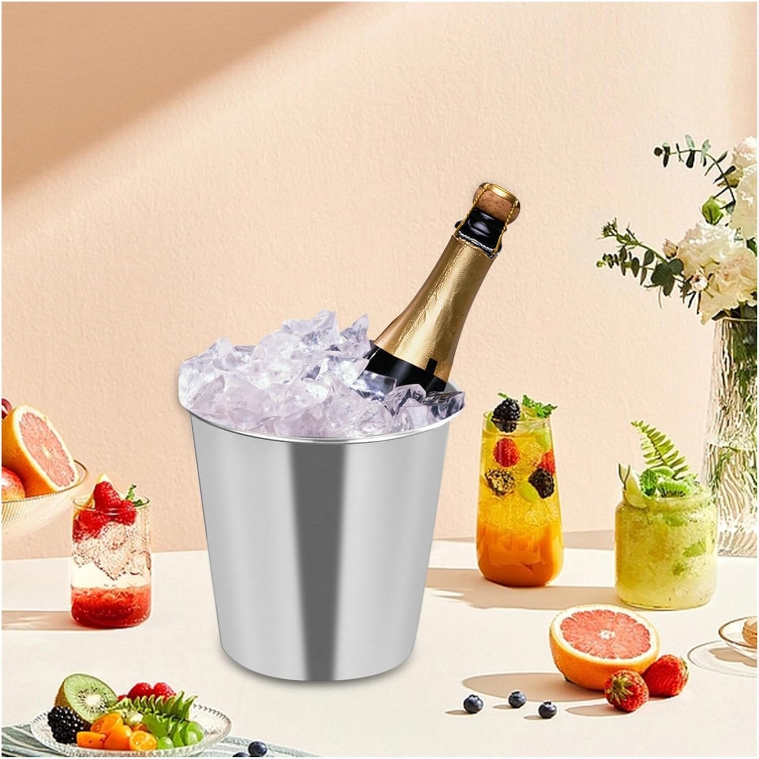 Bar Ice Bucket Container For KTV Club(1.1L Argent)