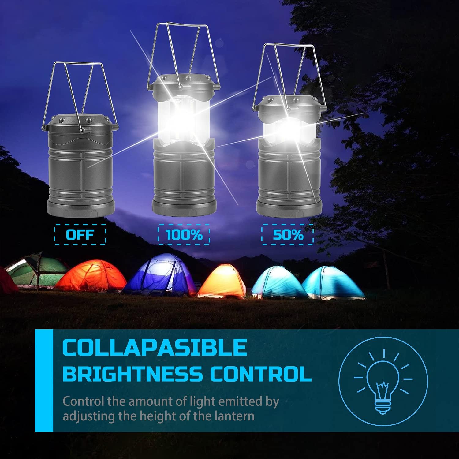 Lichamp 4 Pack LED Camping Lanterns, Battery Powered Camping Lights COB Super Bright Collapsible Flashlight Portable Emergency Supplies Kit, Dark Gray : Tools & Home Improvement