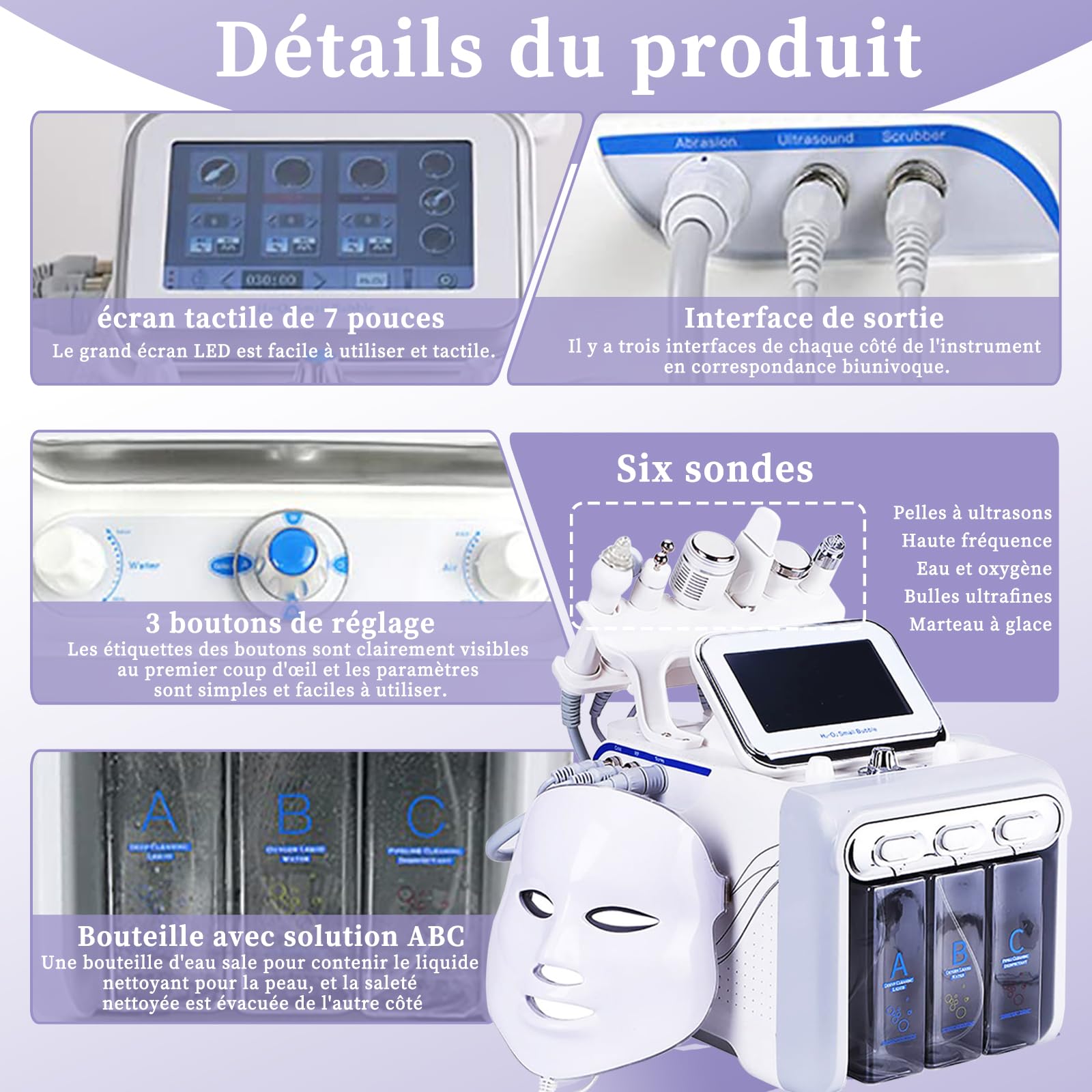 Hydrafacial 7 En 1 Machine à Oxygène à Hydrafacial Profession Nettoyage En Profondeur Microdermabrasion Exfoliante Petit Appareil De Beauté à Bulles éliminer Les Rides Dermabrasion