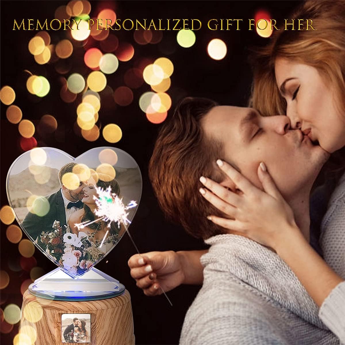 Heart-Shaped Photo Customization Night Light Personalized 3D Crystal Lamp 6 Color Light with Speaker Crystal Photo Frame Best Gift for Couple Love Women Men Wedding Christmas