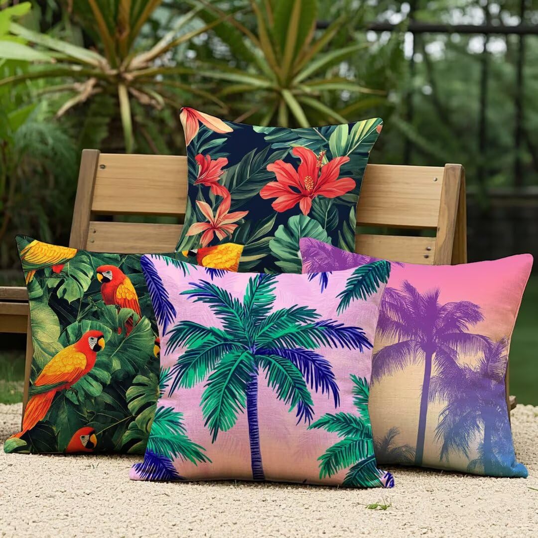 Fundas Cojines 55x55 cm Exterior Cojines Loro Fundas de Almohada Juego de 4, Cuadrados Funda Cojin Palmera Almohadas con Cremallera, Sofa Cama Decorativos para Hogar, Jardín, Salón y Dormitorio Ym609