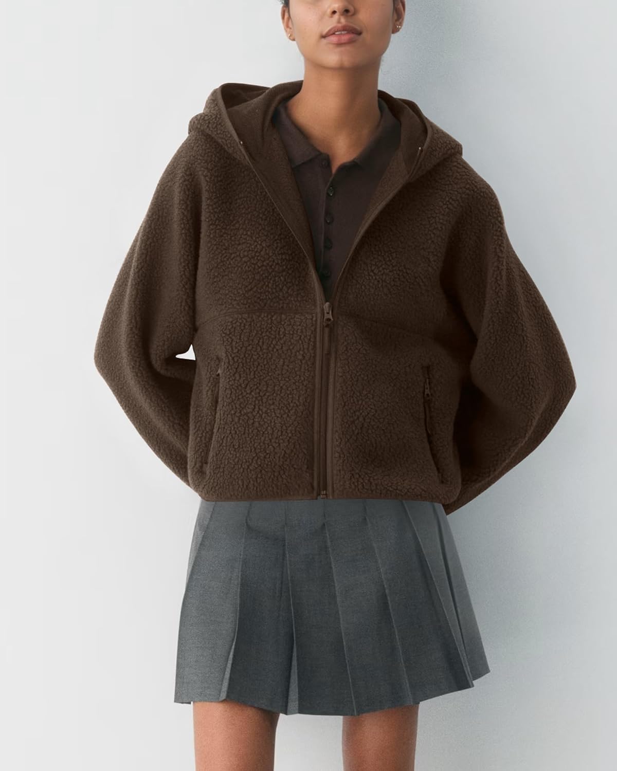 Locachy Women's Cozy Sherpa Fleece Winter Warm Hoodies Cute Casual Zipper Coat with Pockets Fashion Spring Outwear - Image 4