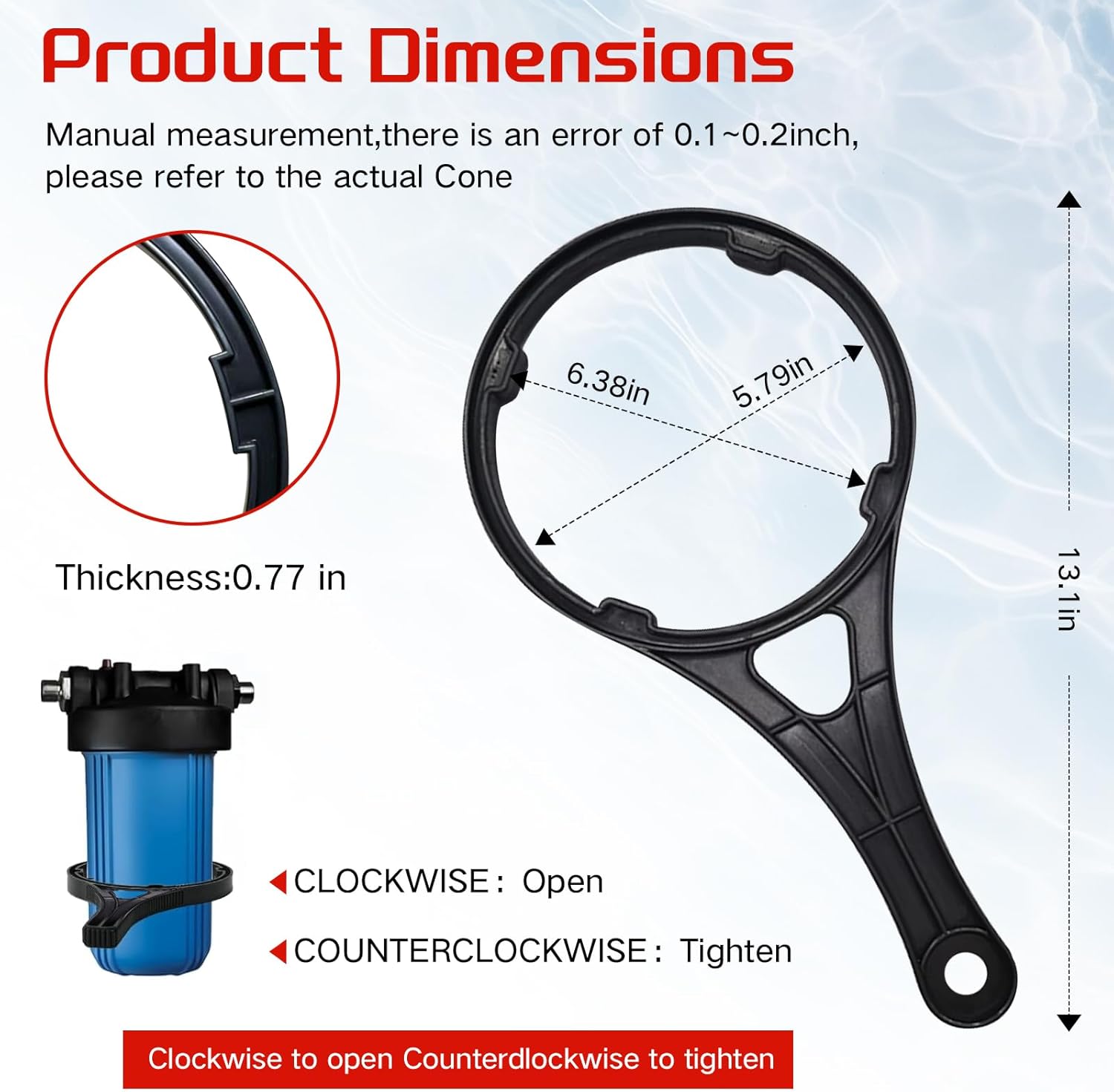 Two adjustable belt wrenches of 8 inches in size for water filter replacement. Suitable for replacing water filters in shower heads and for opening cans. Set includes two wrenches. (Yellow)