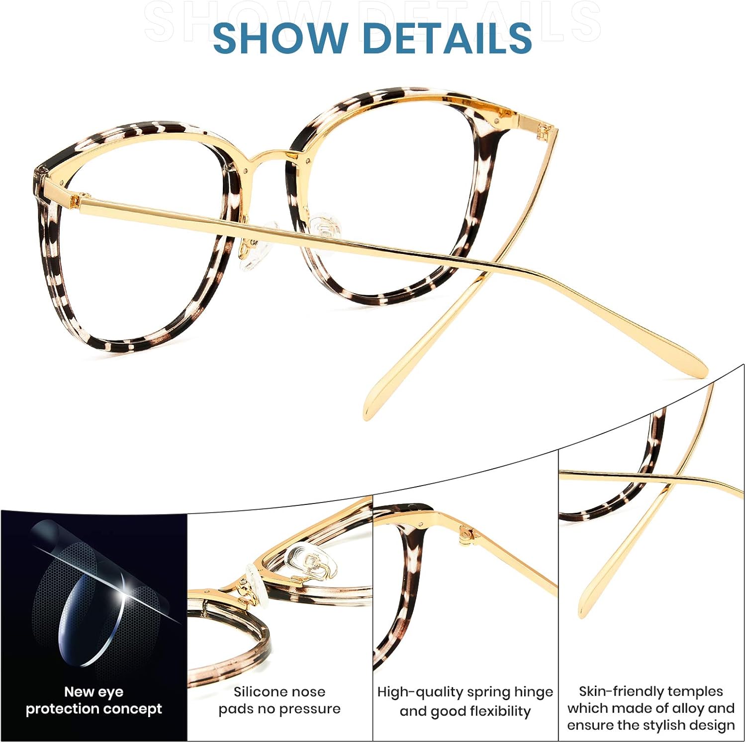 Cyxus 4 Pack Blue Light Glasses for Women, Anti Blue Light Eyeglasses for Woman Reduce Eye Fatigue Eyewear and Headaches