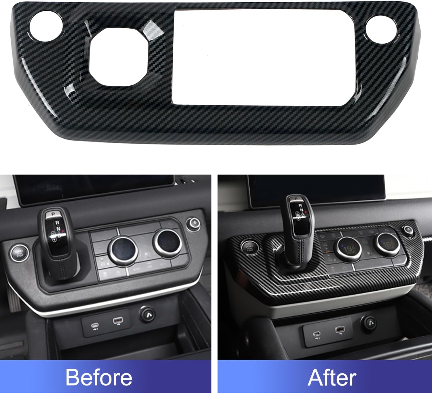 ITrims for Land Rover Defender 2020 2021 2022 2023 Car Accessories Gear Shift Knob Cover Center Console Gear Shift Frame Trim Auto Styling Sticker ABS Carbon Fiber 1PC LHD(Gear Shift Frame Cover)