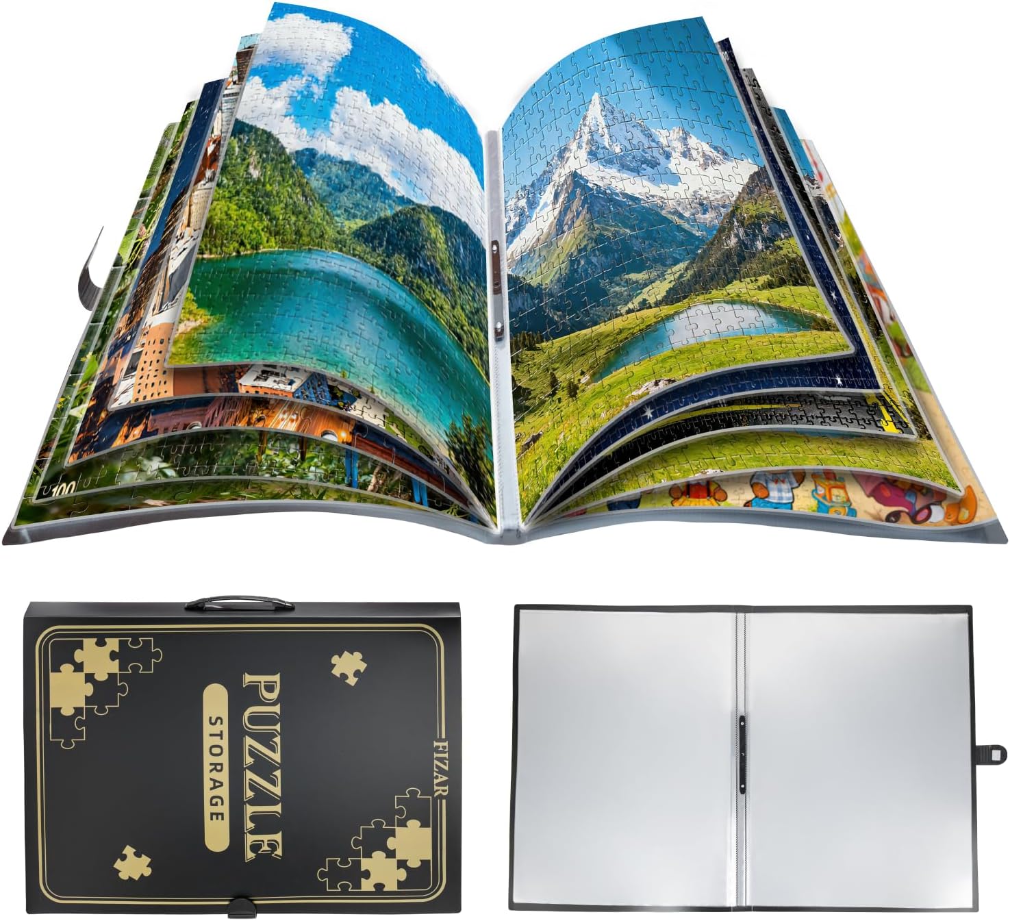 1000 Pcs Puzzle Storage Portfolio Folder with 20 Acid- Free Pockets, Large Capacity Puzzle Organizer, Portable, Dustproof and Protective Accessory for Jigsaw Enthusiasts (Golden)