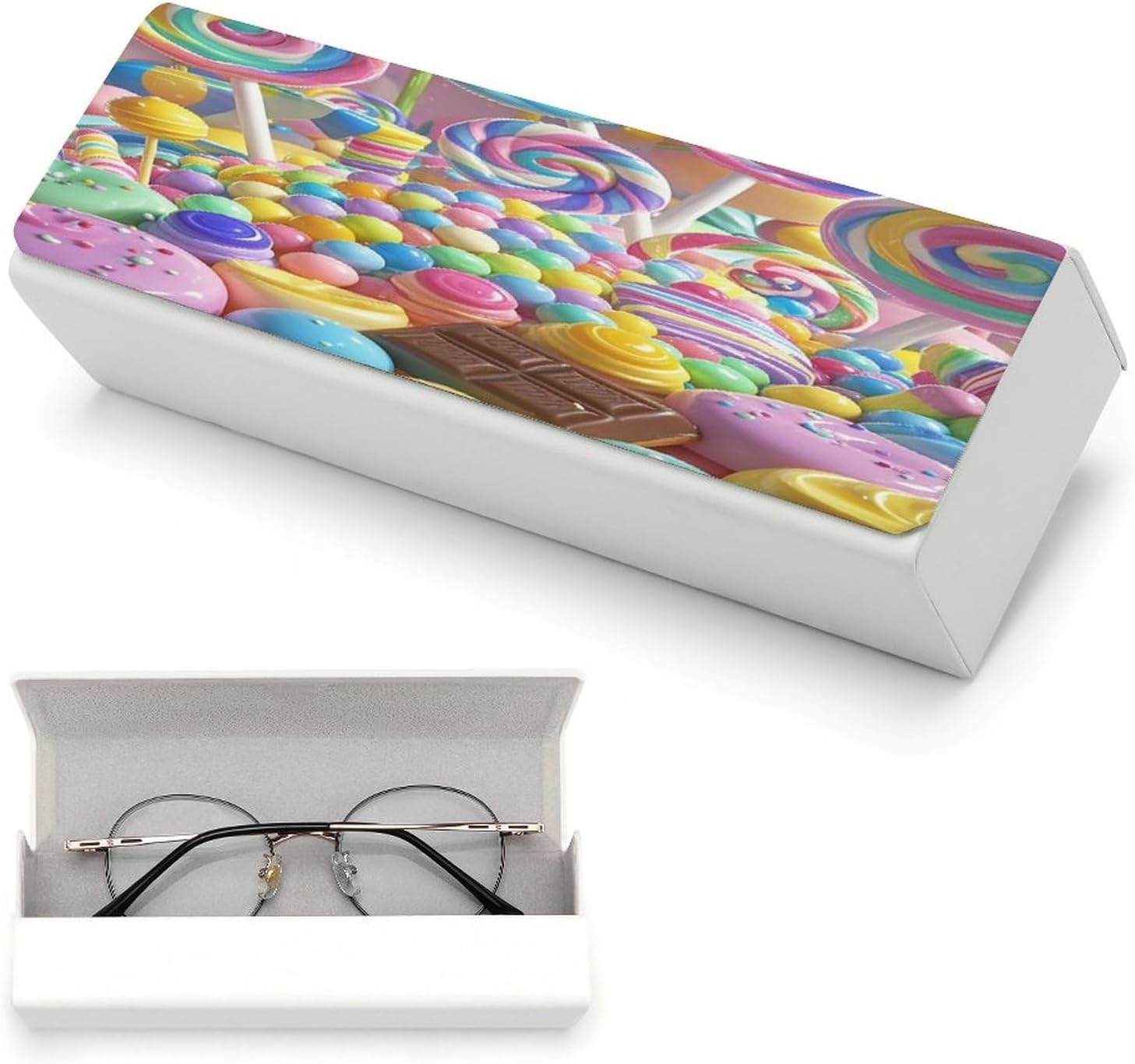 Leather Hard Shell Eyeglass Case with Cleaning Cloth for Women Men image 5