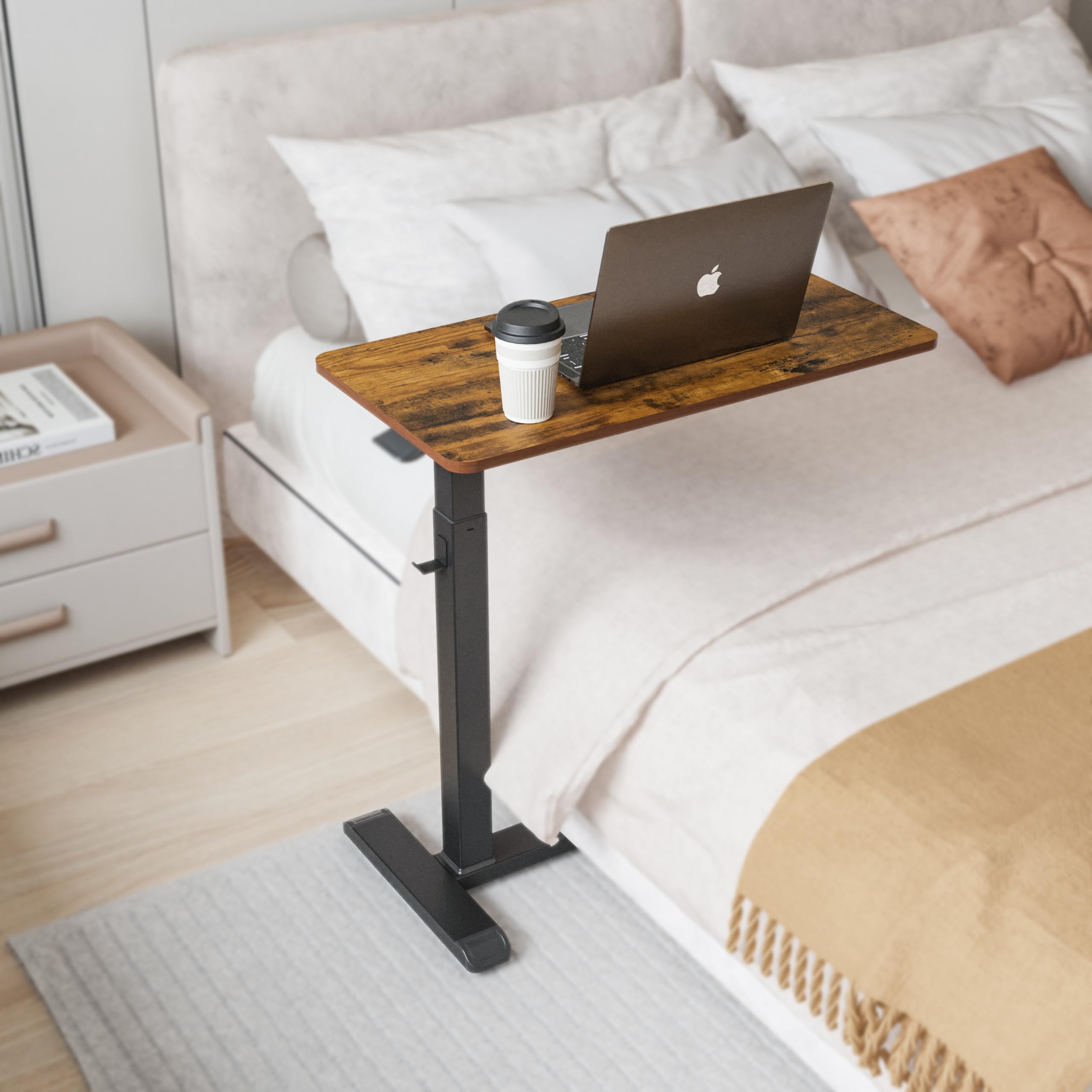 ETHU Station de Travail Informatique Mobile à Deux Niveaux 77×45 cm avec 4 roulettes, Support Ordinateur Portable sur Roues, Bureau Debout Réglable en Hauteur, Table d'Appoint pour Salon, Chambre
