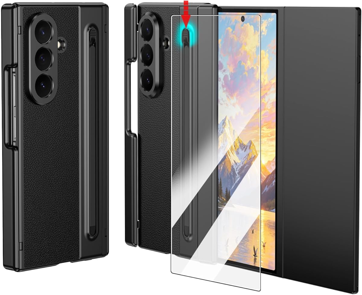 for Samsung Galaxy Z Trifold Case with Built-in Screen Protector & Hinge Protection and S Pen, Premium Leather All-Inclusive Protective Phone Cover for Galaxy Z Trifold- Black