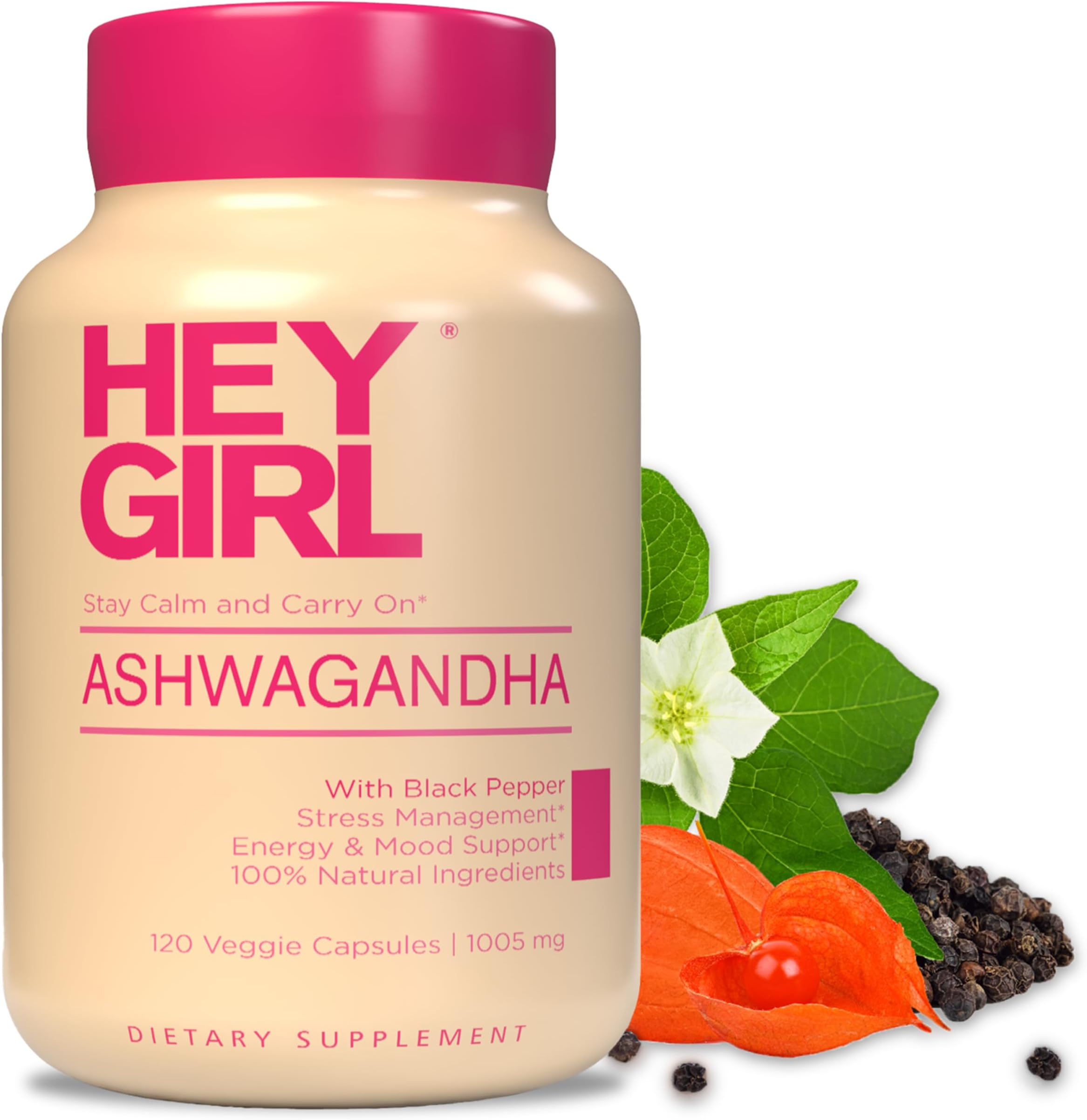 Ashwagandha Capsules 1005mg - Ashwagandha Powder with Organic Black Pepper | 120 Pills Pure Ashwagandha Powder and Root Extract | Natural Mood & Stress Support, Energy, Focus, Thyroid Ashwaganda