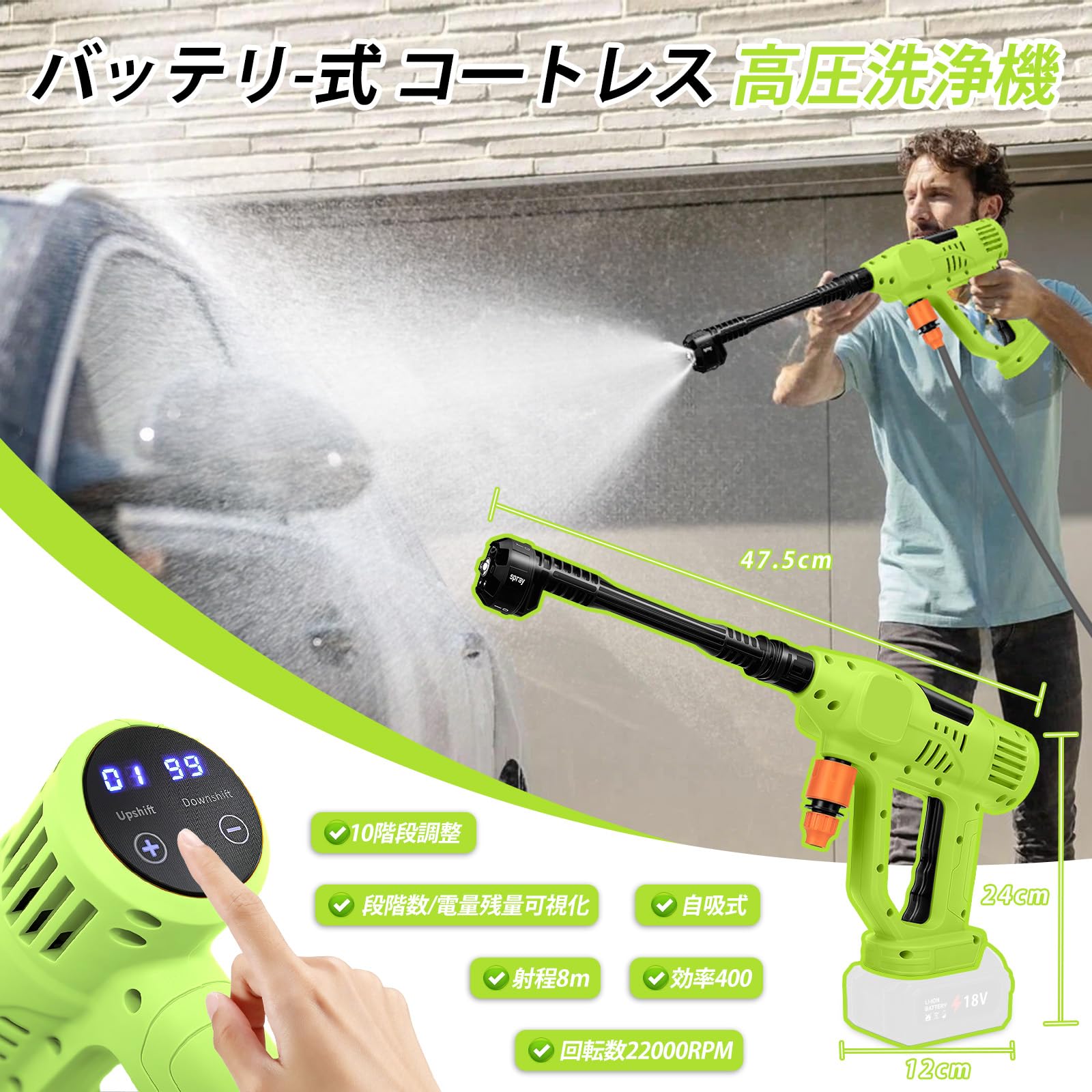 Amazon | bumxca 高圧洗浄機 コードレス 充電式 【新登場強化版·10段階