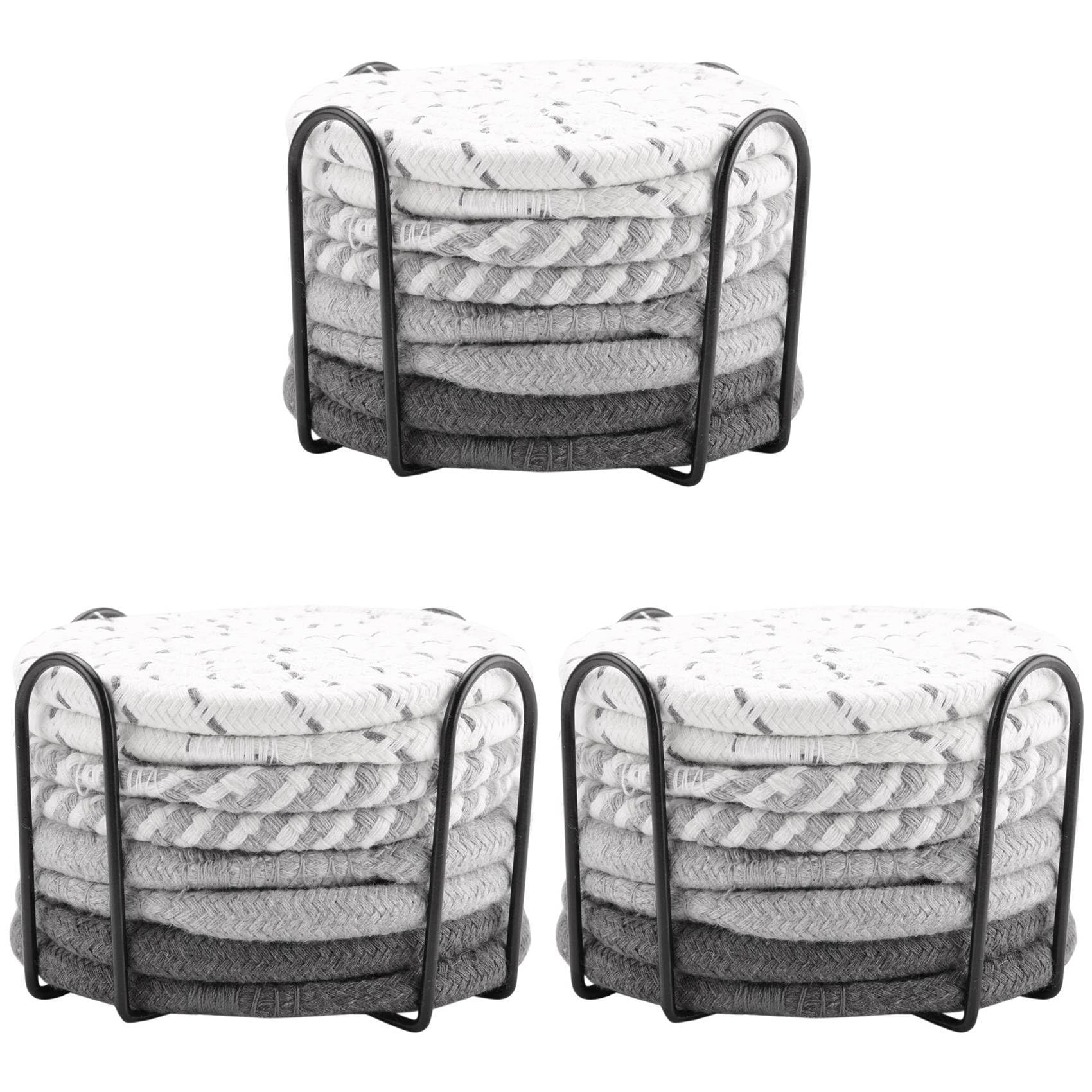 Hndhbfgrt 24 Pcs Drink Coasters with Holder, 4 Colors Absorbent Coasters for Drinks, Cotton Woven Coaster Set for Home Decor B