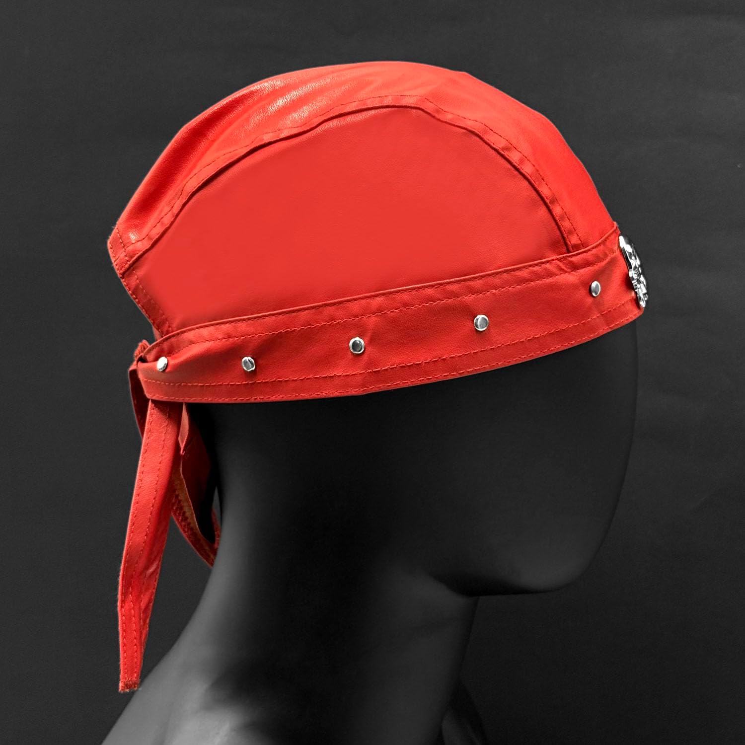 Skull Rivet Biker Bandana Head Wrap Du Doo Do Rag Hat Cap Red Unisex Adjustable - Image 4