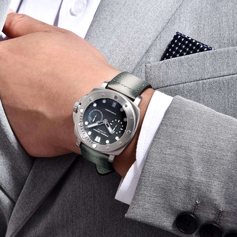 Pagani Design 1767 Reloj de Hombre automático 41MM Caja de Acero Inoxidable Espejo de Zafiro Reloj de Hombre con Cuerda automática Correa de Nylon. (Verde Claro)