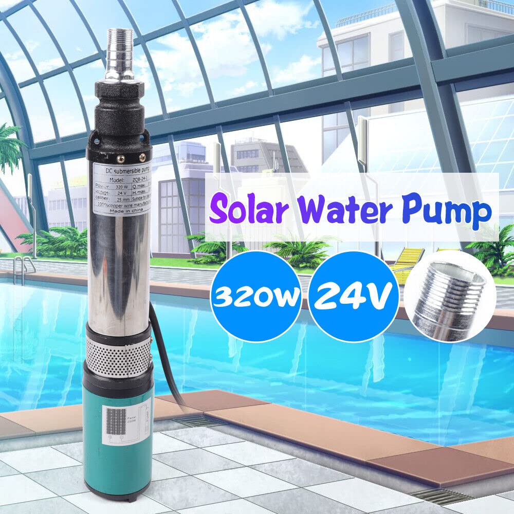Pompa per acqua solare, DC 24 V, 320 W, per fontane profonde, pompa sommergibile, 25 m, per fontane profonde e pompa di alimentazione dell'acqua agricola