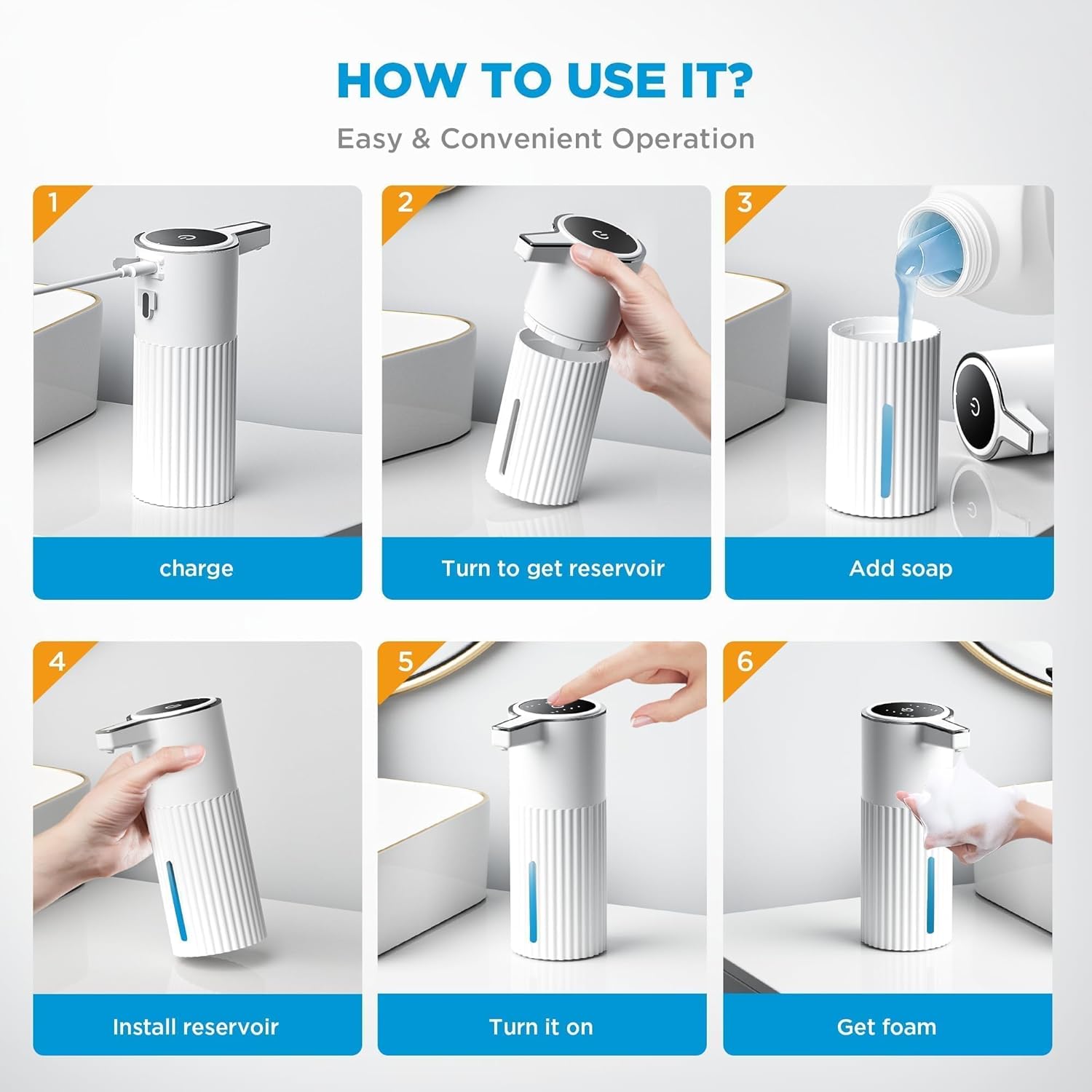 Automatic Soap Dispenser Foaming Touchless:14.2oz White Plastic - Rechargeable Electric Smart 4 Level Adjustable Auto Hand Soap Dispenser - Dish Bathroom Kitchen - Image 5