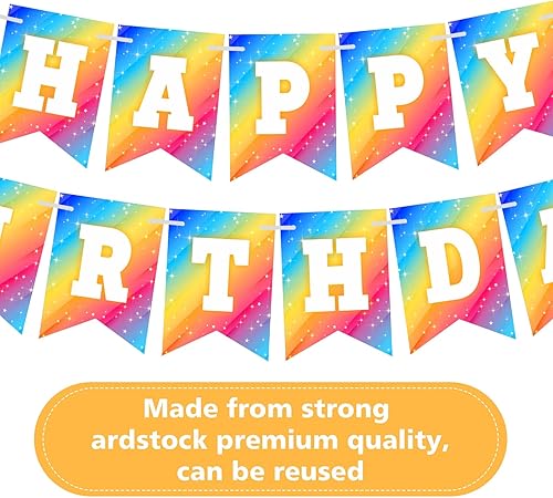 Miniatura 3 de Cartel de feliz cumpleaños de arco iris, colorido cartel de feliz cumpleaños con purpurina, decoraciones de cumpleaños de arco iris, pancartas para