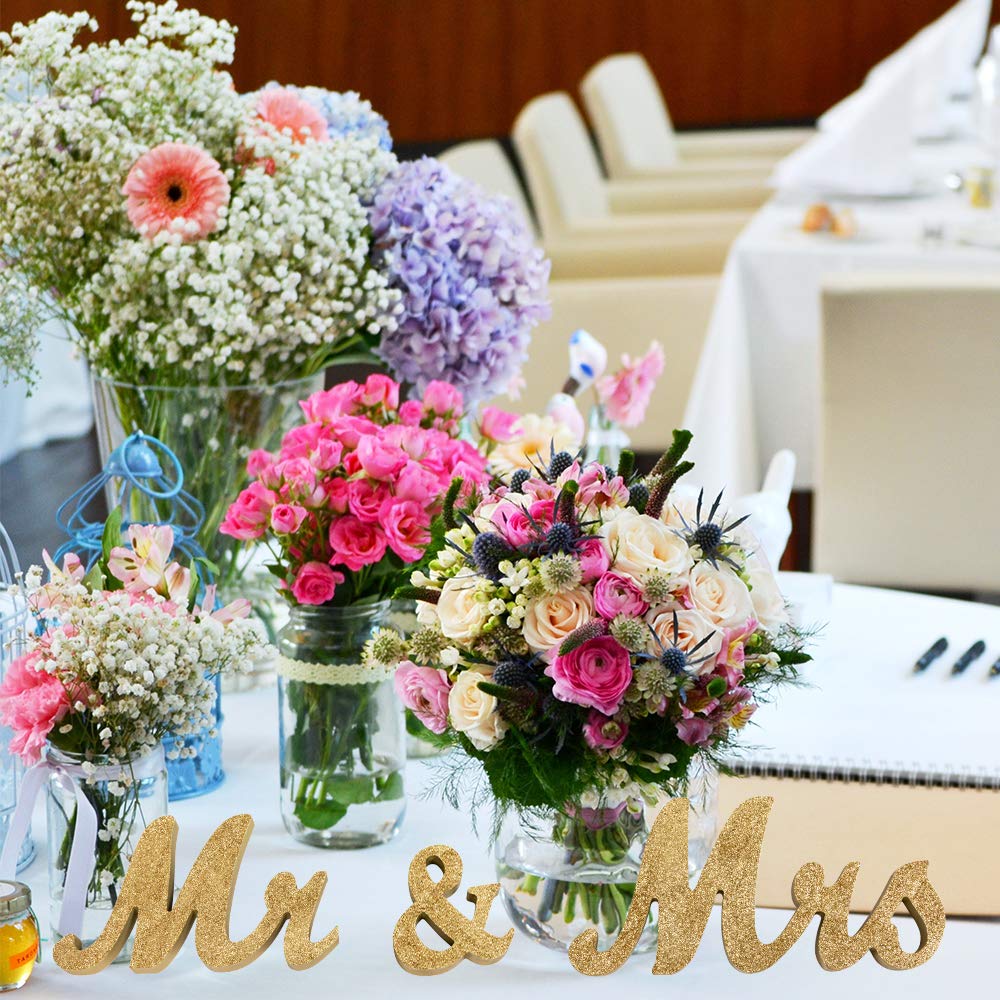 Letras decorativas de mesa con texto en inglés «Mr and Mrs» para bodas, fotos, fiestas, carteles o regalo de boda