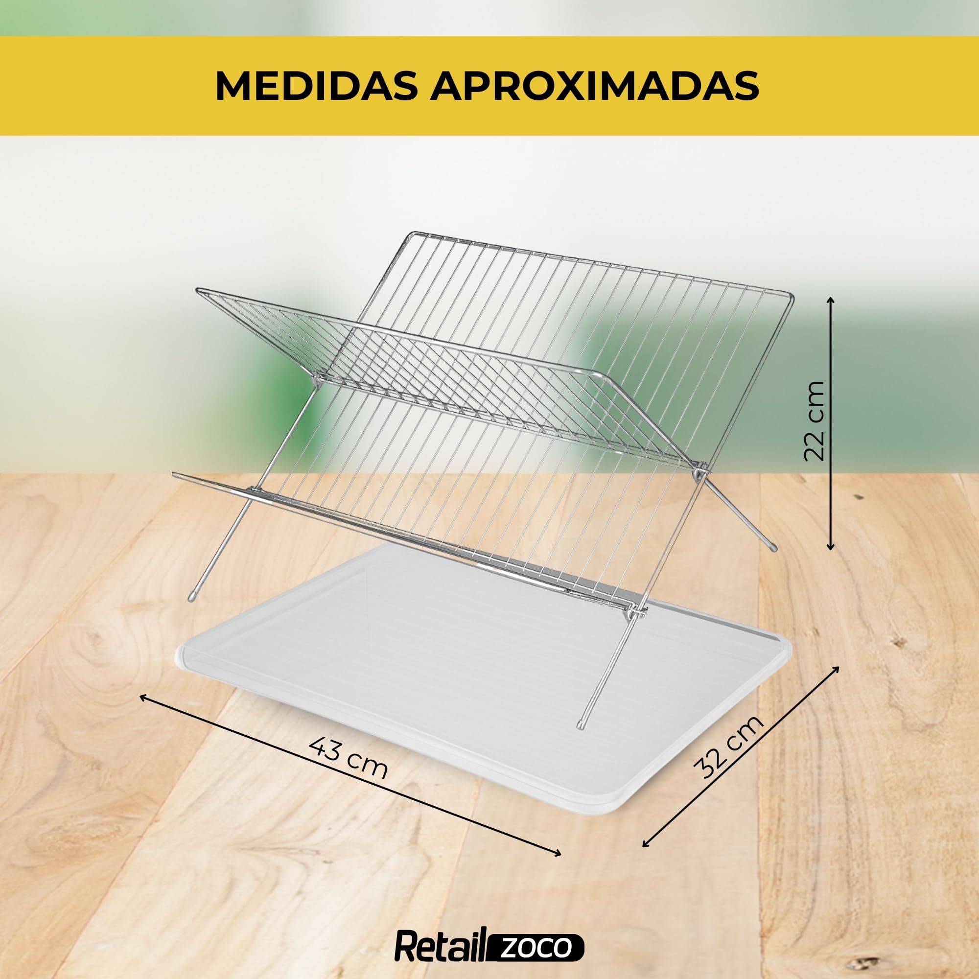 CHEFZOCO Escurreplato Plegable Acero Inoxidable y plástico, Escurridor de Platos, Escurridor Fregadero 2 módulos, Bandeja Anti-Goteo, Organizador de vajilla, 42 cm Largo x 37 cm Fondo x 25 cm Altura