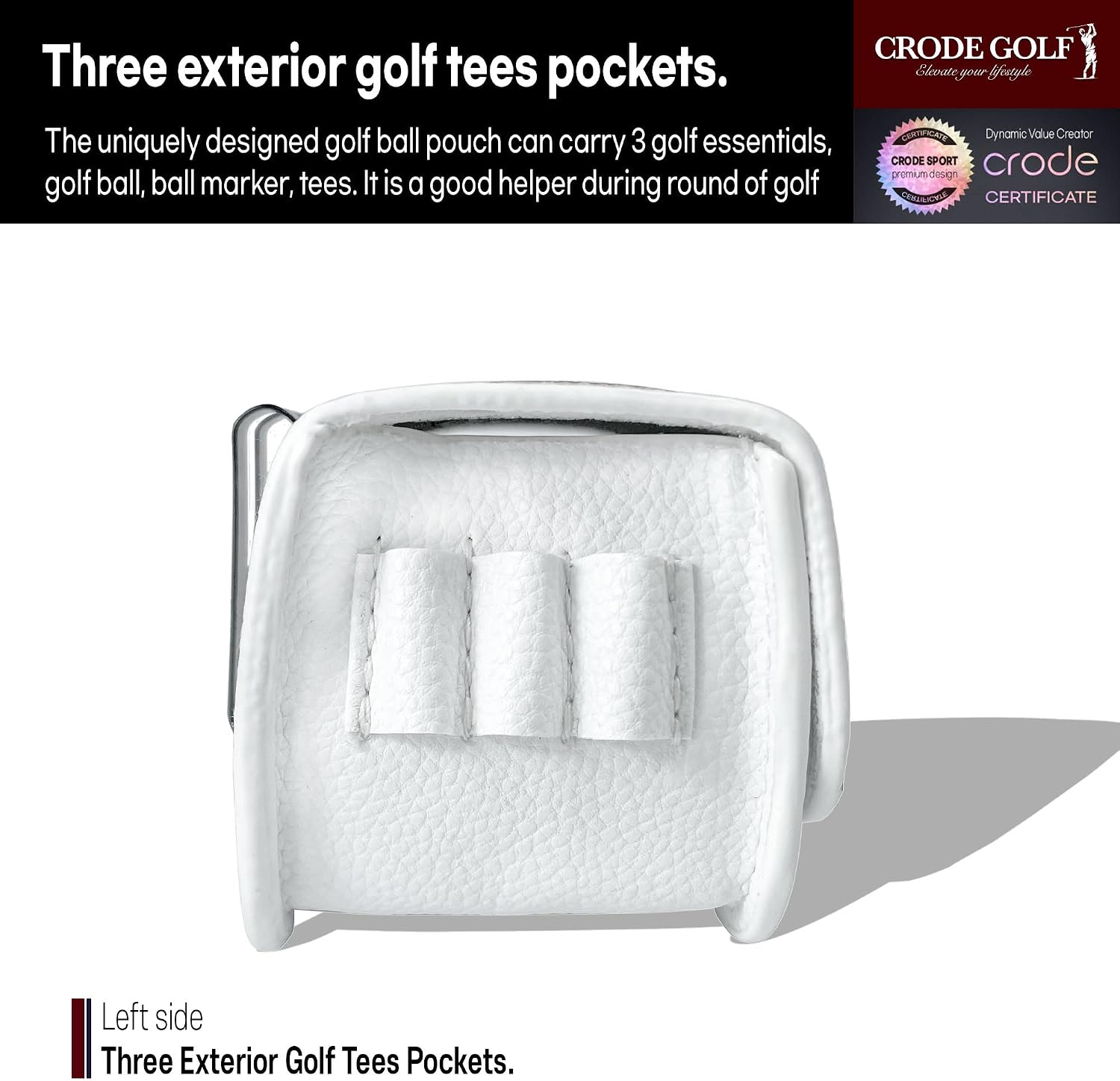 CRODE Golf Ball Bag and Tee Holder with Ball Marker, 3 in 1 Golf Ball Storage Carry Pouch, Premium Leather (1-Ball)