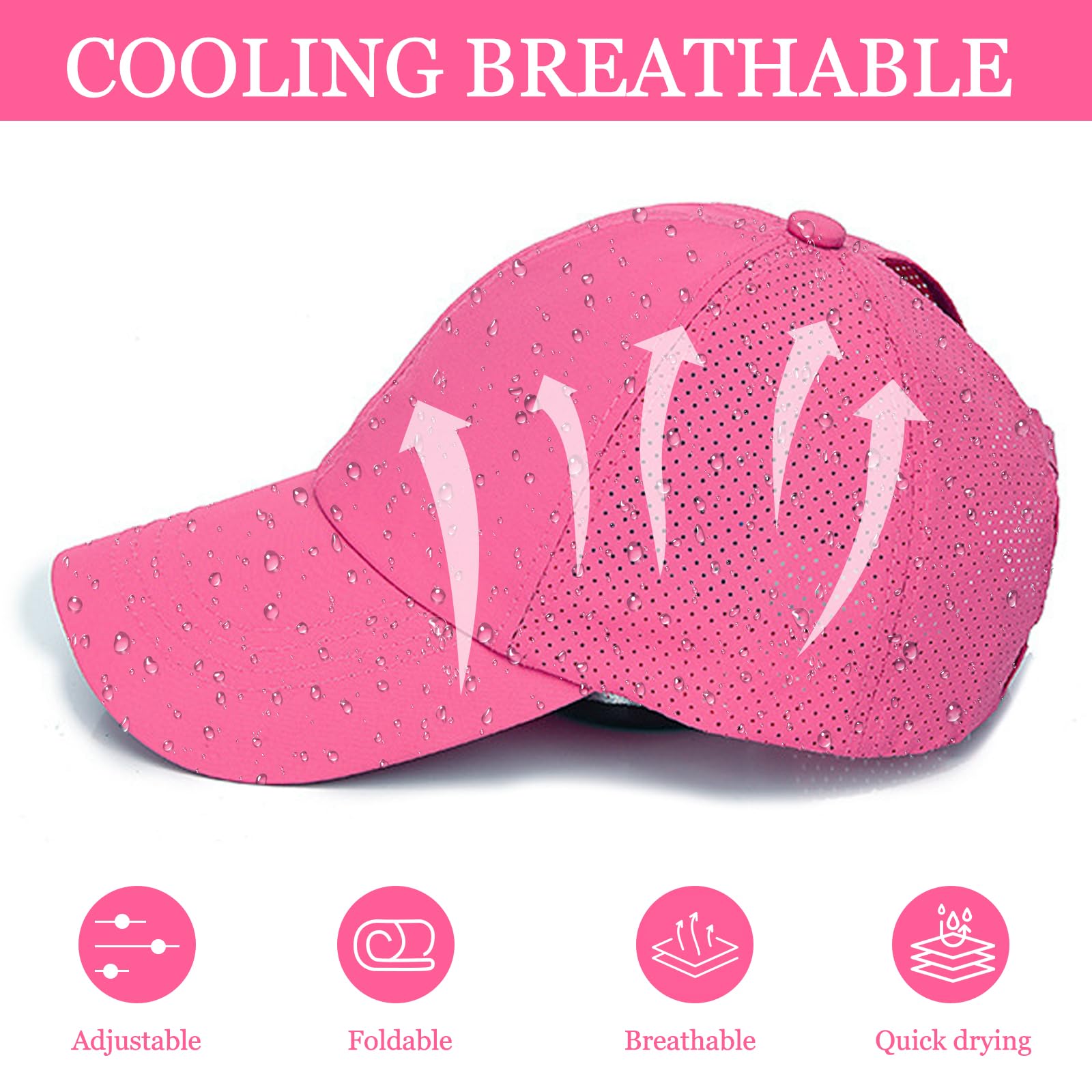 Gorra de Béisbol para Niñas, Sombrero de Cola de Caballo, Gorra De BéIsbol Ajustable, Ligero, De Secado RáPido, con Agujeros de Ventilación y Cierre de Velcro