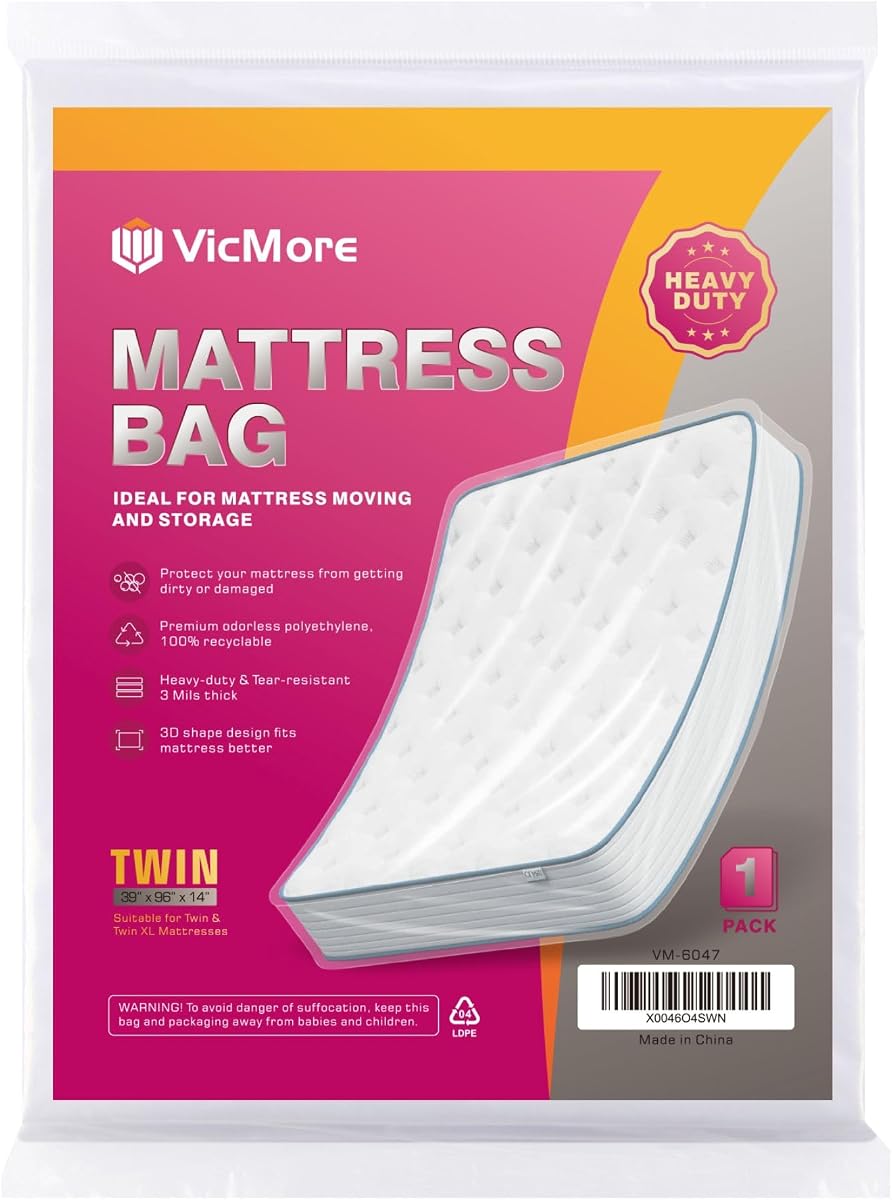 VICMORE Twin and Twin XL Mattress Bag for Moving | 3 Mil, 1 Pack