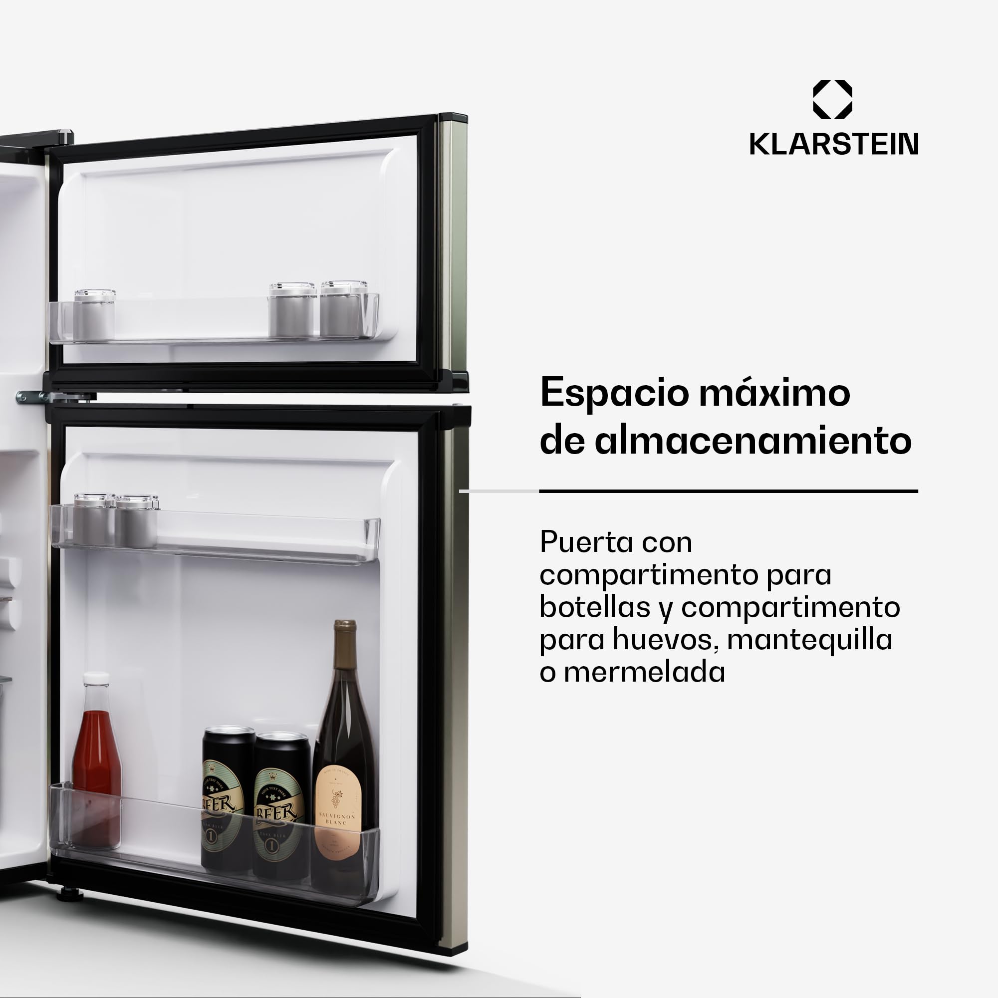 KLARSTEIN Big Daddy Cool – Combinación Nevera-Congelador, Neveras silenciosas de 86L de capacidad, Eficiencia energética clase E, Frigorífico de 61L, Congelador de 25L