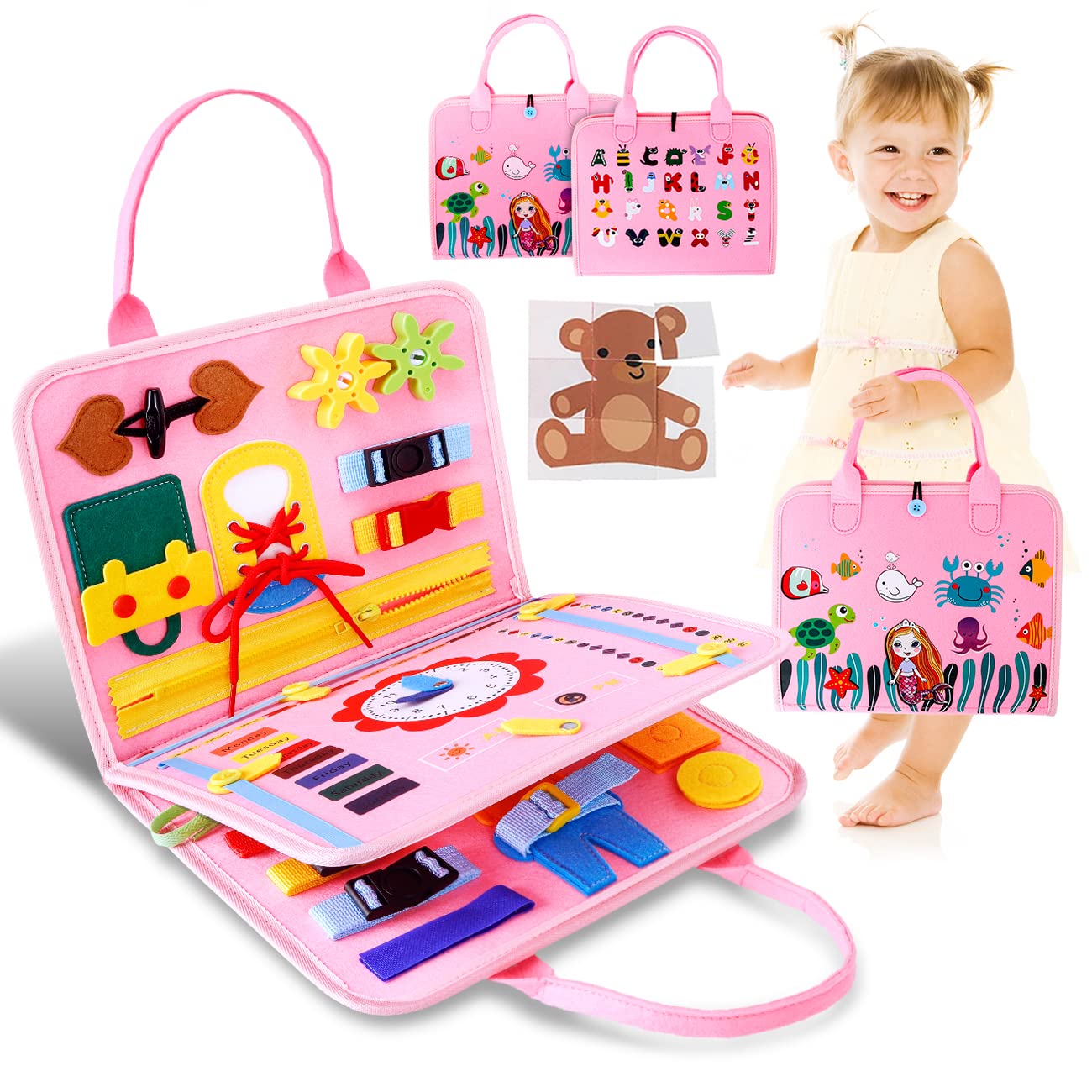 INSTOY Preschool Sensory & Busy Board for Toddlers Age 1-5 (Pink)