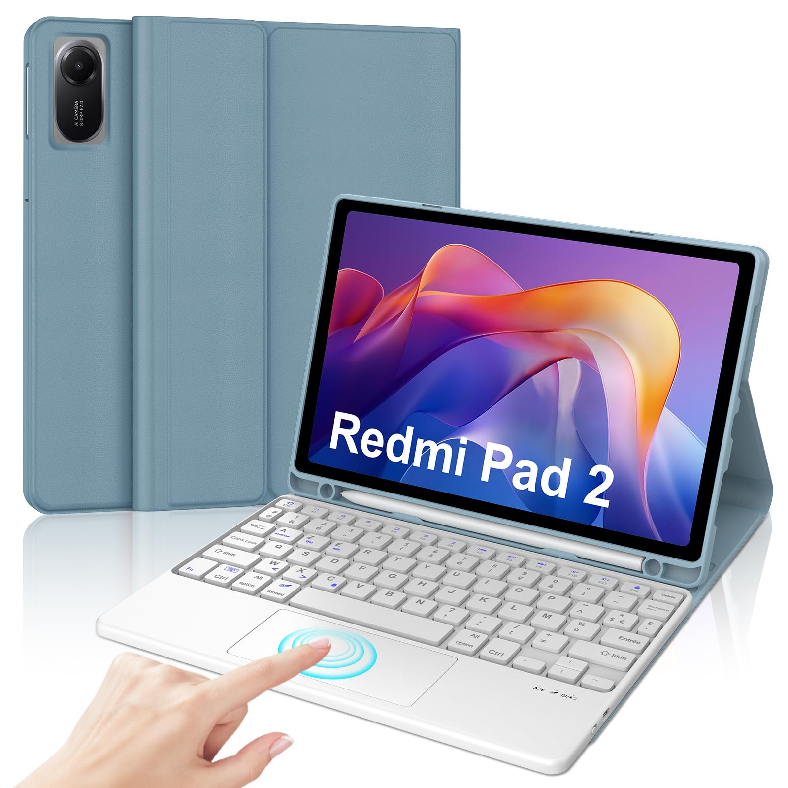 JADEMALL Clavier avec Trackpad pour Redmi Pad 2 11" 2025, AZERTY Français Clavier Bluetooth Magnétique Détachable avec Pavé Tactile pour Tablette Redmi Pad 2 11 Pouces 2025, Bleu
