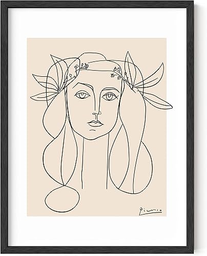 HAUS AND HUES Picasso - Arte abstracto de pared de mujer, arte de línea minimalista, arte de línea estética, póster de cara de mujer Picasso para