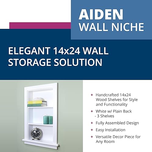 Miniatura 3 de Fox Hollow Furnishings Aiden - Botiquín de repuesto de pared empotrada de 14 x 24 pulgadas, estante de inserción de gabinete de baño, fabricado en