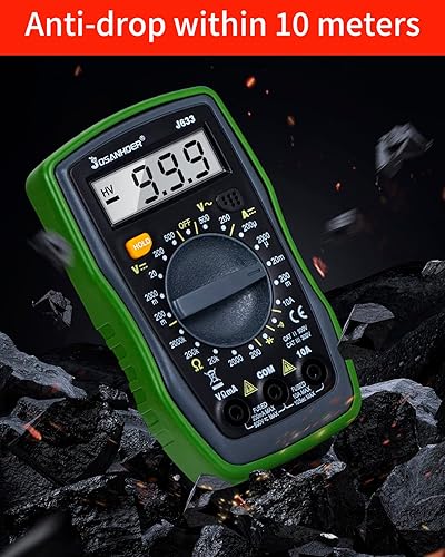 Miniatura 6 de JOSANHOER Multímetro digital de 2000 cuentas, medidor de voltaje de corriente alterna y ohmios CC para tomas de corriente doméstica, computadoras,