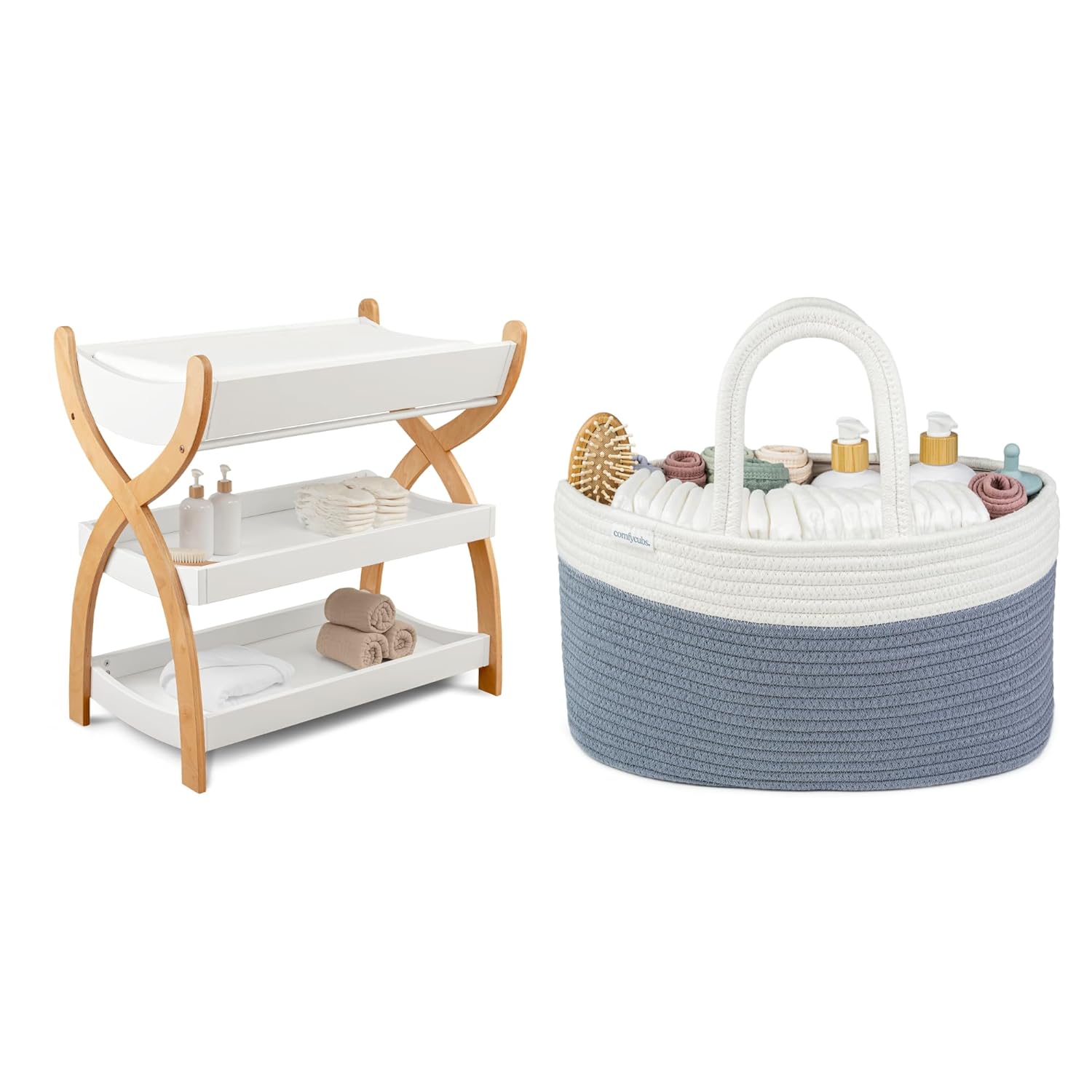 Baby Changing Table and Diaper Caddy Bundled by Comfy Cubs