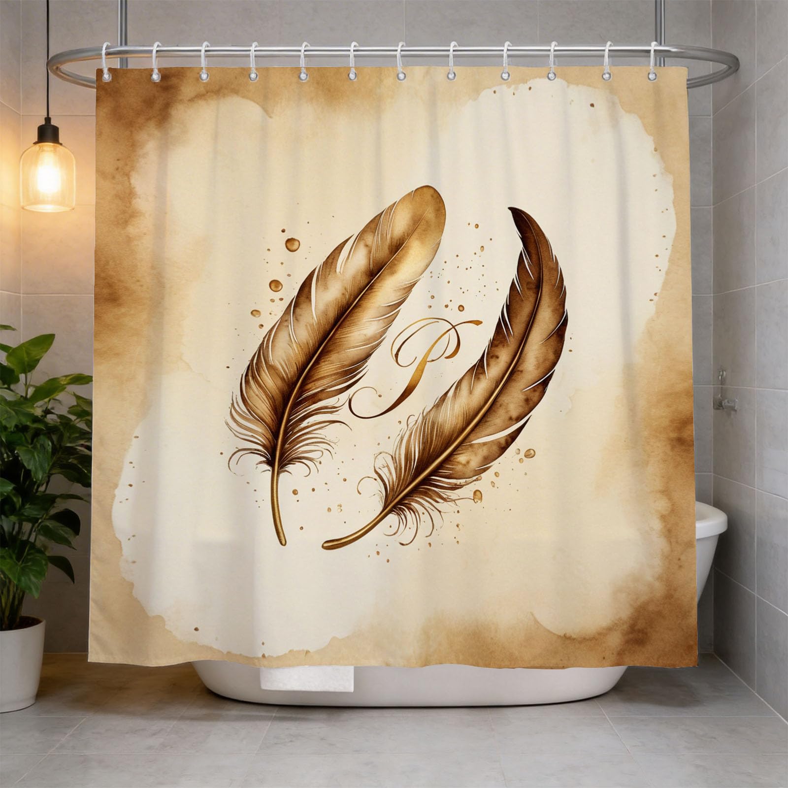 Hongduo 3D Feathers Shower Curtain for Stalls Bathtubs Chic Bathroom Decor Shower Curtain Set Polyester Fabric Waterproof 200x200cm/79X79 Inch with Hooks