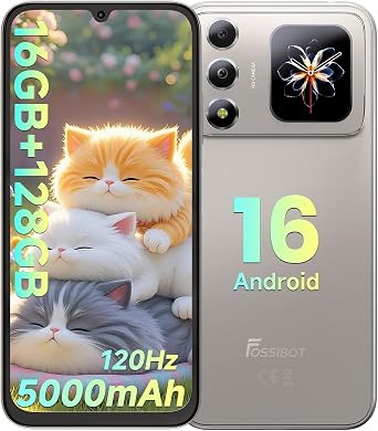 FOSSIBOT S7 Android 16 Unlocked Phones, 16GB+128GB+2TB CellPhones, 6.9" FHD+120Hz Dual-Screen Smartphones, 5000mAh Battery, 4G Dual SimT-Mobile Phones, Gemini Al Titanium Silver, 128, GB