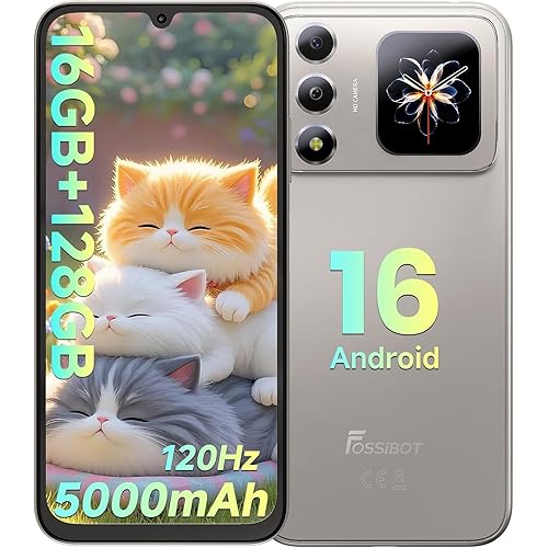 FOSSIBOT S7 Android 16 Cell Phone(2026), 16GB+128GB/2TB Unlocked Phone, 6.9" Display 120Hz Dual-Screen Smartphones, 5000mAh Battery 4G Dual Sim Mobile Phones, Gemini Al/GPS/Face ID (Natural)