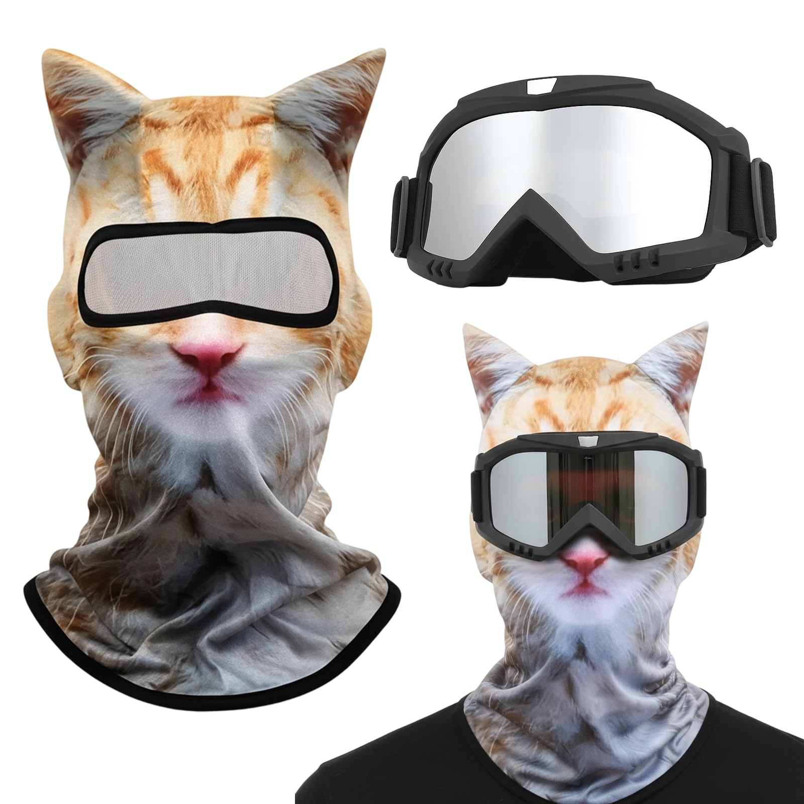 KhgFov Ski Goggles for Men, Ski Goggles, 2 Pack Skiing Accessories Set with Snow Goggles and 3D Tiger Face Mask, UV Protection, Helmet Compatible for Snowboarding, Skiing, Snowmobiling