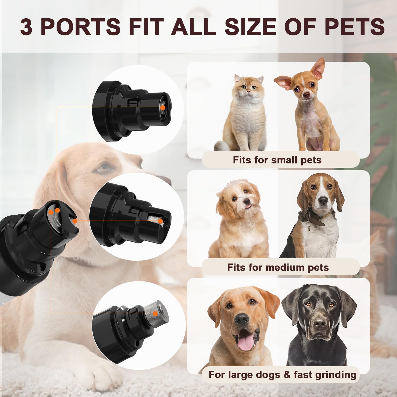 Dog Nail Grinder Upgraded,Professional 2-Speed Pet Nail Trimmer,Quiet and Low-Vibration Dog Nail Trimmers,and 3 Ports for Large,Medium,Small Pets with Hard or Thick Nail - image 4