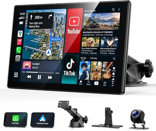 Topexplore 9" Wireless CarPlay/Android Auto Screen with Streaming