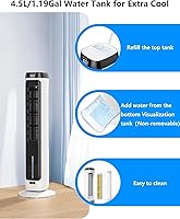 Vista 9 de JRD 41" Evaporative Cooler with 3 Speeds, 5 Modes, Remote, 80° Oscillation Swamp Cooler with 12H Timer, Bladeless Tower Fan Cooling Fan for Bedroom