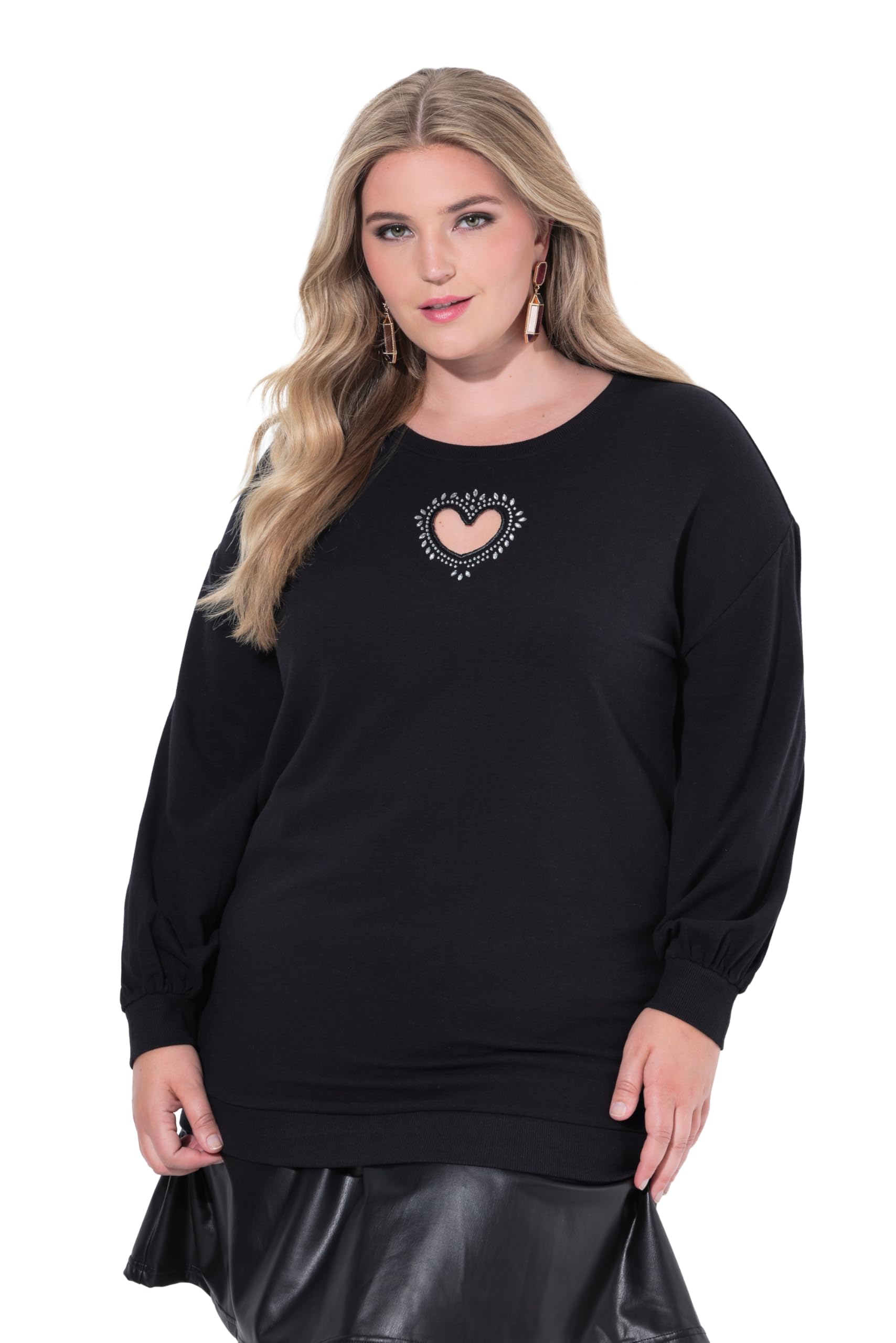 MIAMODA Damen große Größen Übergrößen Plus Size Sweatshirt, Herz-Cutout, Ballon-Langarm 844853