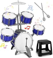 CHADRIGIVS Upgraded Kids Toddler Drum Set - Plastic Jazz Drums Kit with Pedal, Stool & Sticks for Ages 3-6 Boys Girls
