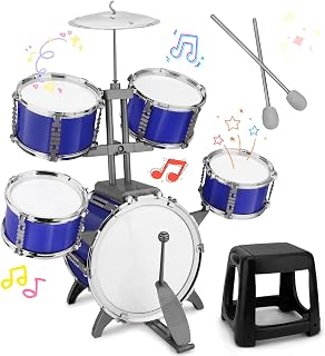 CHADRIGIVS Upgraded Kids Toddler Drum Set - Plastic Jazz Drums Kit with Pedal, Stool & Sticks for Ages 3-6 Boys Girls
