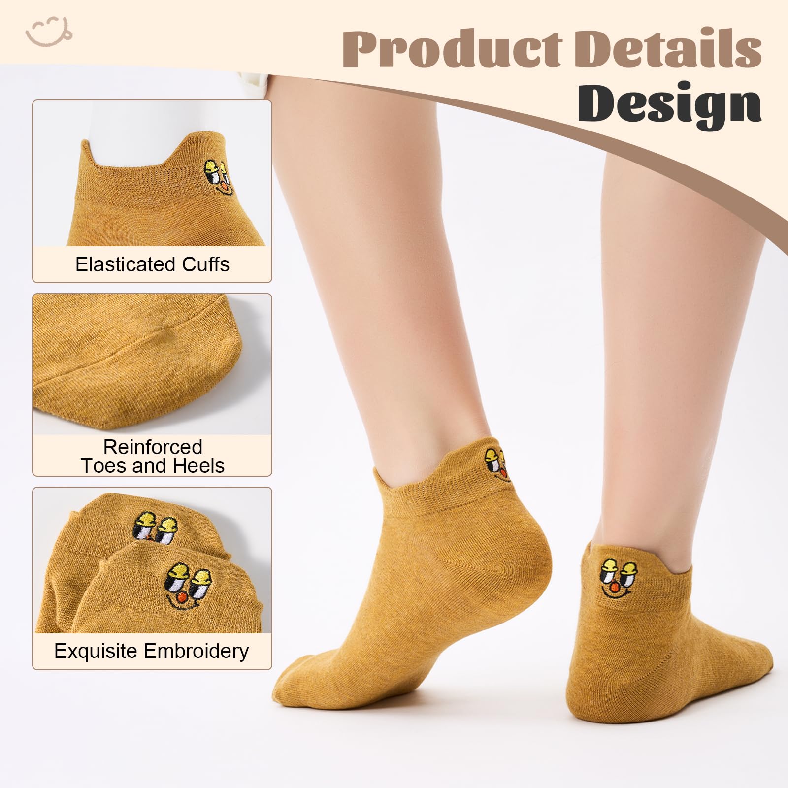 Calcetines Tobilleros Divertidos para Mujer 10 Pares, Calcetines Cortos Deporte de Algodón Transpirables y Coloridos con Motivos Bordados 39-42 35-38, Ideas de Regalo para Mujer Mamá Amiga — view 5